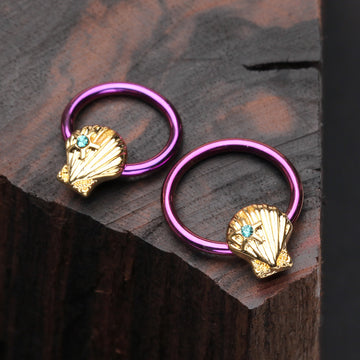 Detail View 1 of Colorline Ariel's Seashell Steel Captive Bead Ring-Purple/Teal